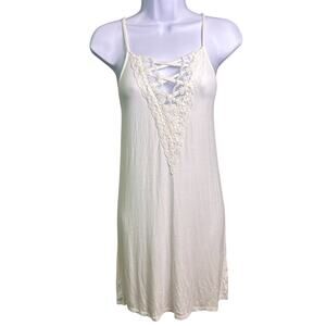 NWT Easel Lace Up Crochet Inset Slip Dress Womens M Spaghetti Strap Boho Mini
